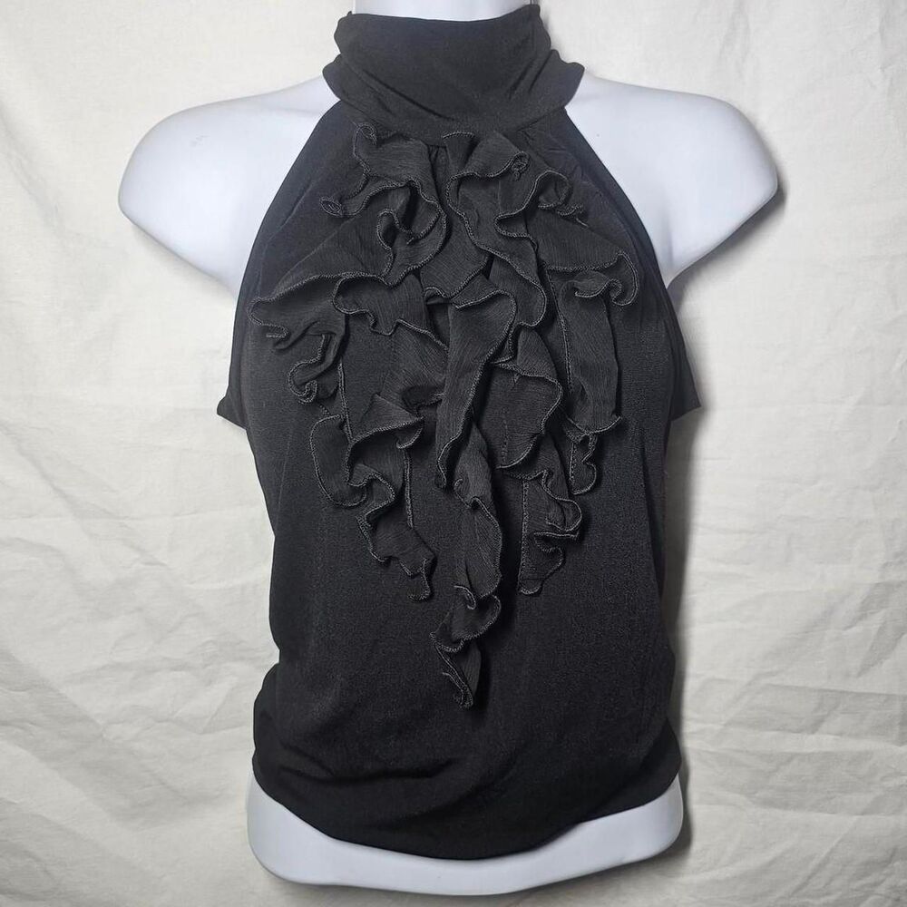 vintage y2k 2000s ruffle bust black Victorian gothic blouse - Picture 1 of 6